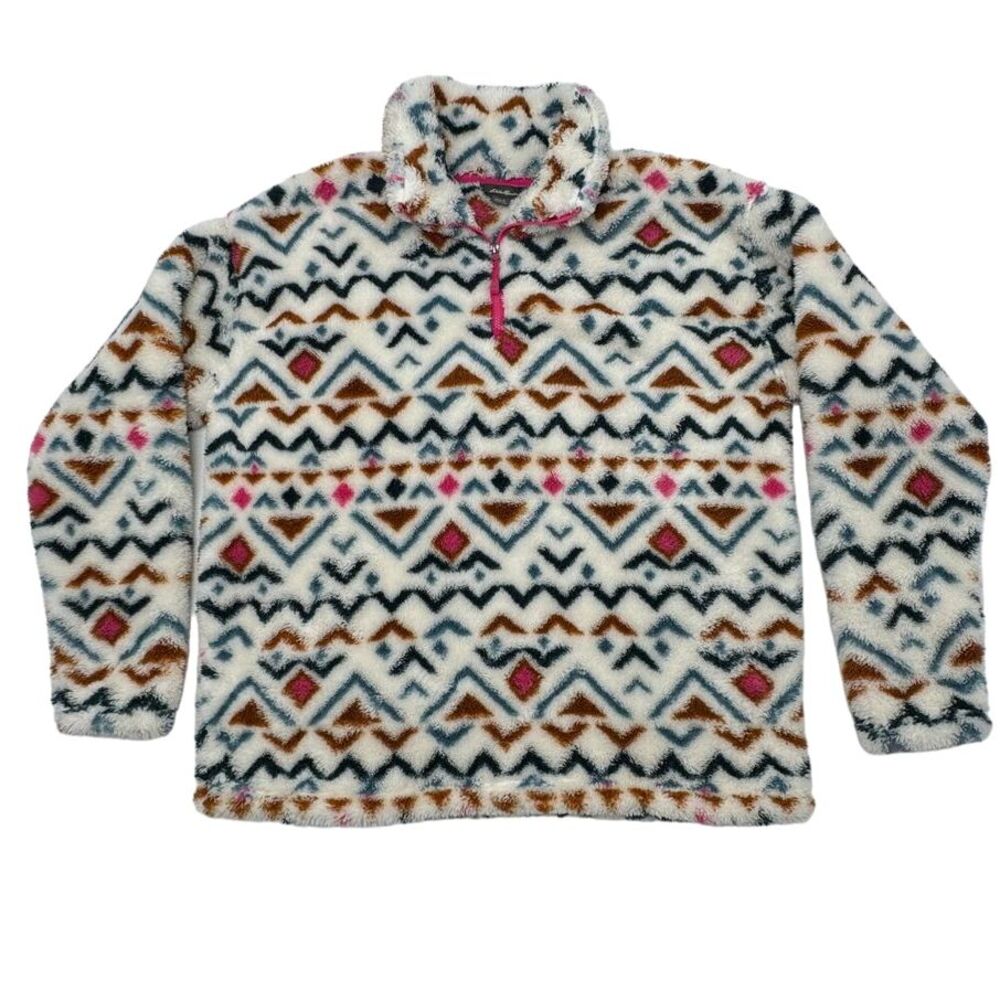 Eddie Bauer Cozy Fleece Pullover Aztec Print‎ Quarter Zip Women's Jacket